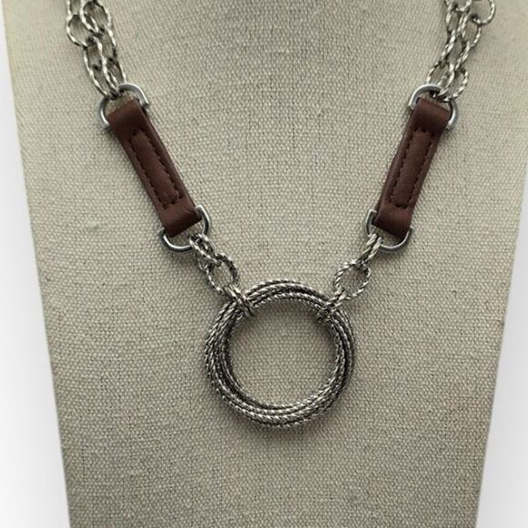 Cookie Lee Silver & Leather Circle Pendant Necklace - Picture 3 of 7